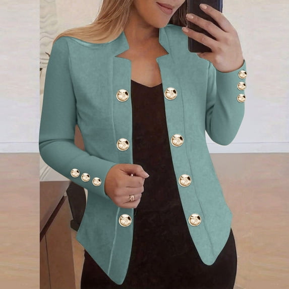Guieoi Plus Size Jackets Women's Solid Color Work Jacket Button Down Thin Long Sleeve formal Tops Cardigan Outerwear Blazer Business Casual Green