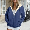 thumbnail image 1 of Guieoi Plus Size Jackets Clearance Women's Solid Color Zipper Long Sleeve Casual Fleece Hooded Pocket Coat Blue Black*Friday/Cyber*Monday Clearance, 1 of 5