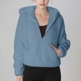 thumbnail image 1 of Guieoi Plus Size Jackets Women's Solid Fashion Double-sided Velvet Long Sleeve Fleece Hoodie Half Zip Pocket Activewear Tops Blue Black*Friday/Cyber*Monday, 1 of 9