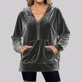 thumbnail image 1 of Guieoi Plus Size Jackets Women's Winter Loose Long Zipper Velvet Sweatshirt Pocket Hooded Tops Velvet Jacket with Pockets Gray Black*Friday/Cyber*Monday, 1 of 6