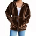 thumbnail image 1 of Guieoi Plus Size Jackets Womens Oversized Velvet Sweatshirts Hooded Long Sleeve Zipper Hoodie with Pocket Brown Black*Friday/Cyber*Monday, 1 of 6