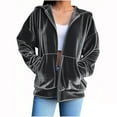 thumbnail image 1 of Guieoi Plus Size Jackets Womens Oversized Velvet Sweatshirts Hooded Long Sleeve Zipper Hoodie with Pocket Gray Black*Friday/Cyber*Monday, 1 of 6