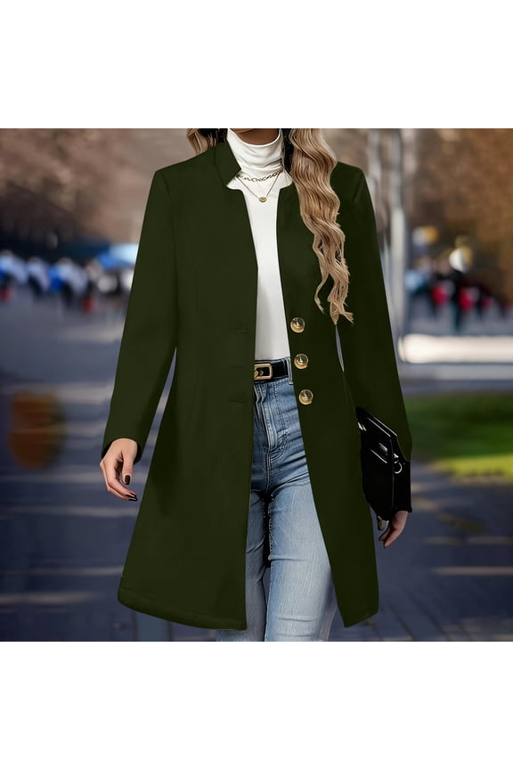 Plus Size Jackets for Women Women's Solid Casual Thicken Wool Stand Collar inner Lining Pocket Breasted Pea Coat Green