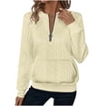 thumbnail image 1 of Guieoi Plus Size Jackets for Women Women's Winter Loose Small Dough Twists Half Zip Long Sleeve Round Neck Solid Shirt Tops with Pocket Beige, 1 of 7