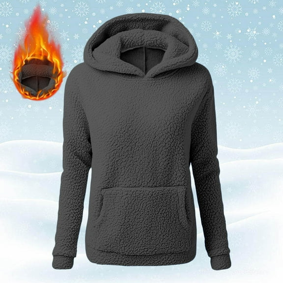 Guieoi Plus Size Jackets for Women Women Solid Color Hooded Sweater Long Sleeved Casual Hooded Top Fleece Gray