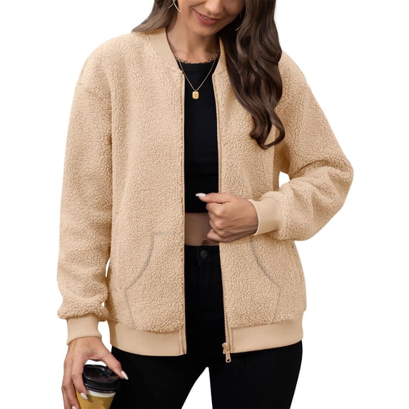 Guieoi Plus Size Jackets for Women Women's Long Sleeved Solid Color Warm Winter Jacket Top Brown