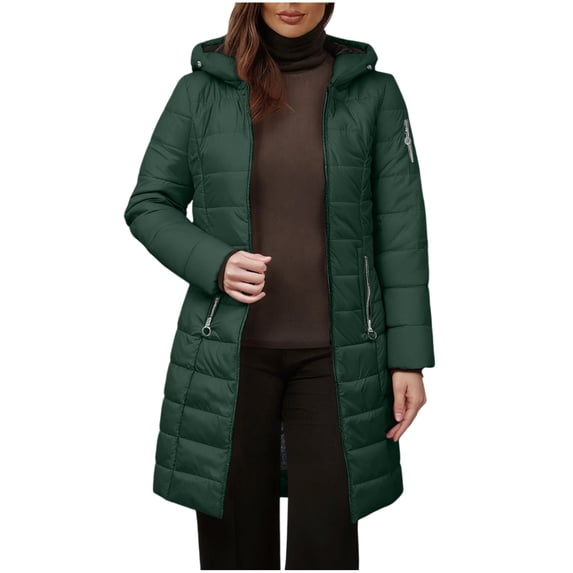 Guieoi Plus Size Jackets for Women Women's Solid Color Long Sleeve Hooded Fashion Padded Jacket Winter Coats Green