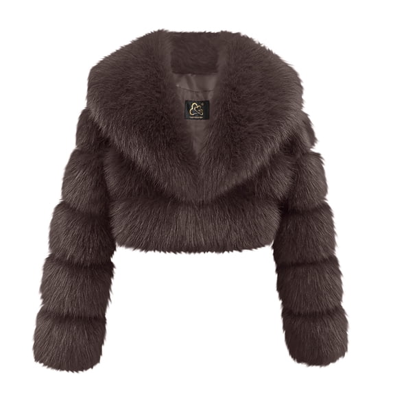 Guieoi Plus Size Jackets for Women Women's Synthetic Short Style Big Collar Long Sleeved Jacket Zipper Jacket Brown