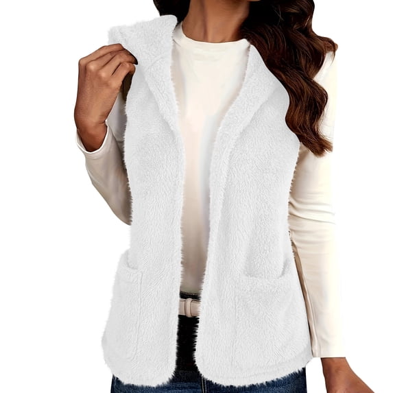 Guieoi Plus Size Jackets for Women Womens Solid Color V-Neck Double-faced Velvet Loose Short Coat White