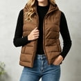 thumbnail image 1 of Guieoi Plus Size Winter Jacket for Women Striped Checkered Hooded Vest with Zipper Lining and Pockets Coats Brown XXXL, 1 of 7