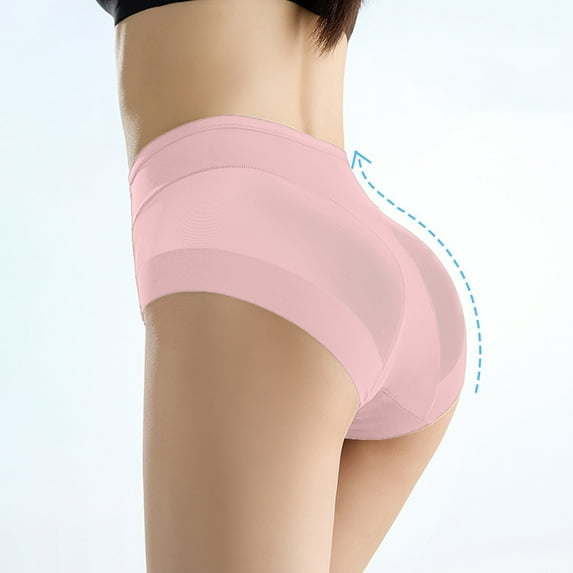 Guieoi Seamless Cotton Mid-Waist Butt-Lifting Womens Underpant Plus Size Underwear Stretchy Soft Breathable Panties Lace Sheer Nude-Look Briefs Lightweight Pink L
