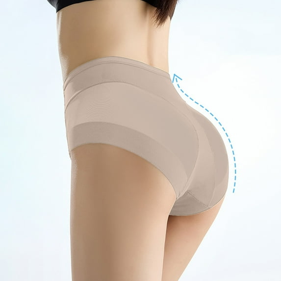 Guieoi Seamless Cotton Mid-Waist Butt-Lifting Womens Underpant Plus Size Underwear Stretchy Soft Breathable Panties Lace Sheer Nude-Look Briefs Lightweight Beige L