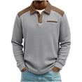 thumbnail image 1 of Guieoi Shirts for Men Casual Fashion Long-Sleeve Top Waffle + Corduroy Patchwork Collared Shirt Gray XL, 1 of 7