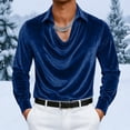 thumbnail image 1 of Guieoi Shirts for Men Vintage Solid Color Long Sleeve Pleated Collar Top Casual Velvet Men's Shirt Blue XL, 1 of 6