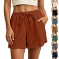 thumbnail image 1 of Guieoi Shorts for Women Plus Size Casual Double-Layer Crinkled Cotton-Linen Blend Pants with Pockets Summer Beach Pants with Drawstring Green XXXL, 1 of 8