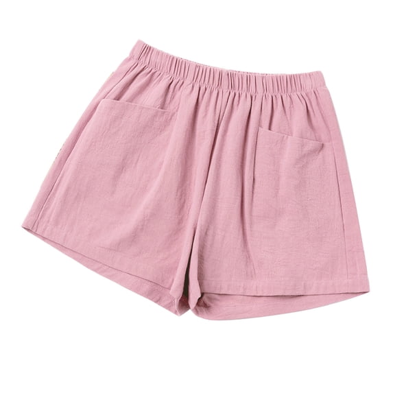 Guieoi Shorts for Women Women's Summer Solid Elastic Waist Pocket Solid Cotton Linen Shorts And Shorts Plus Size Shorts
