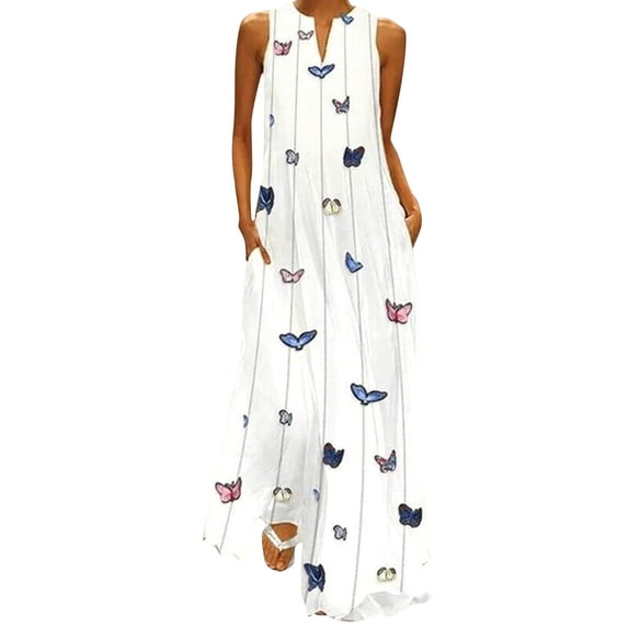 Guieoi Summer Dresses 2023 Women Vintage Daily Casual Sleeveless Striped Printed Summer Dress Dresses for Women 2023 Lightning of Today Prime