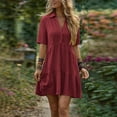 thumbnail image 1 of Guieoi Summer Dresses for Women Cotton-Linen Collared Short-Sleeve Cropped Button-Down Dress Red XXXL, 1 of 9