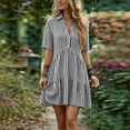 thumbnail image 1 of Guieoi Summer Dresses for Women Plus Size Casual Striped Cotton-Linen Collared Short-Sleeve Button-Down Midi Dress Black M, 1 of 7