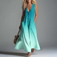 thumbnail image 1 of Guieoi Summer Dresses for Women under $10 Plus Size Flowy Buttoned Cotton-Linen Loose Pocket Sleeveless Printed Gradient Maxi Dress Green XXL, 1 of 7