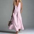thumbnail image 1 of Guieoi Summer Dresses for Women under $10 Plus Size Flowy Buttoned Cotton-Linen Loose Pocket Sleeveless Printed Striped Maxi Dress Pink XXL, 1 of 7