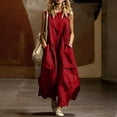 thumbnail image 1 of Guieoi Summer Dresses for Women under $10 Plus Size Flowy Solid-Color V-Neck Sleeveless Dress with Pockets Red XXL, 1 of 6