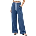 thumbnail image 1 of Guieoi Sweatpants for Women Straight-Leg Loose-Fit Elastic-Waist Drawstring Sports Pants with Pockets Trousers Blue XXL, 1 of 7
