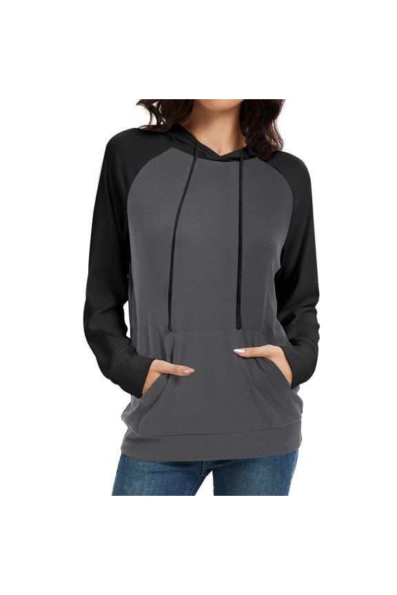 Sweatshirts for Women Plus Size under $10.00 Casual Women's Fashion Solid Long Sleeve Hooded Pocket Drawstring Tops Blouse Gray Black*Friday/Cyber*Monday