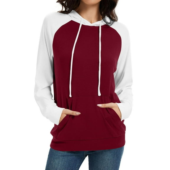 Guieoi Sweatshirts for Women Plus Size under $10.00 Casual Women's Fashion Solid Long Sleeve Hooded Pocket Drawstring Tops Blouse Red Black*Friday/Cyber*Monday