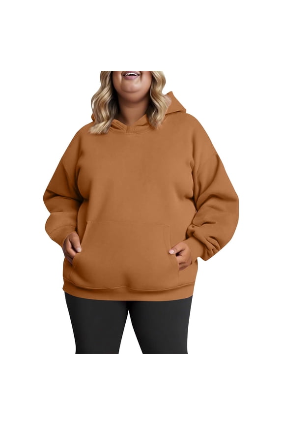 Sweatshirts for Women Plus Size under $10.00 Plus Size Fashion Women's Casual Hooded Long Sleeve Ladies Loose Sweatshirt Tops Brown Black*Friday/Cyber*Monday