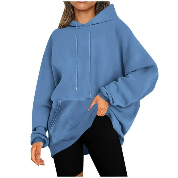 Guieoi Sweatshirts for Women Plus Size under $10.00 Women Fall Winter Casual Christmas Solid Round Neck Long Sleeve Pullover Blouse Sweatshirt Blue Black*Friday/Cyber*Monday