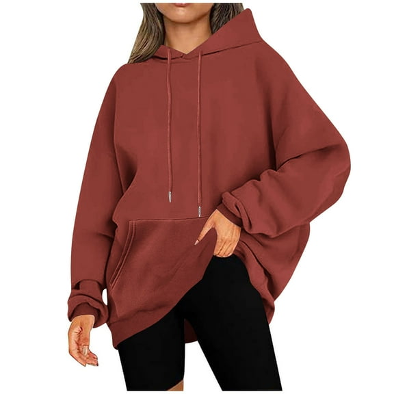 Guieoi Sweatshirts for Women Plus Size under $10.00 Women Fall Winter Casual Christmas Solid Round Neck Long Sleeve Pullover Blouse Sweatshirt Brown Black*Friday/Cyber*Monday