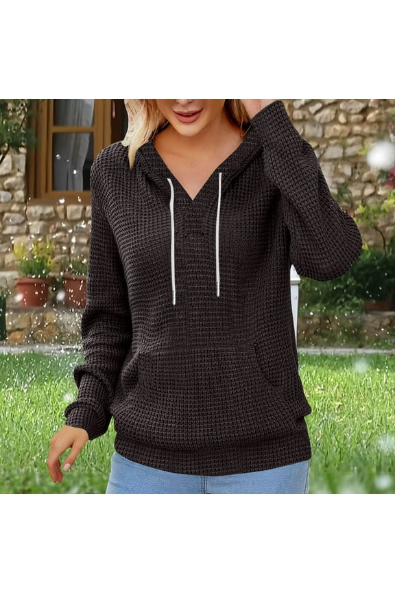 Sweatshirts for Women Plus Size under $10.00 Women's Casual and Fashionable Solid T-shirt Hooded Pocket Long Sleeved Top Black Black*Friday/Cyber*Monday