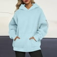 thumbnail image 1 of Guieoi Sweatshirts for Women Plus Size under $10.00 Women's Casual Loose Solid Color Zipper Pocket Long Sleeved Hooded Sweatshirt Top Blue Black*Friday/Cyber*Monday, 1 of 6