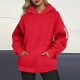 thumbnail image 1 of Guieoi Sweatshirts for Women Plus Size under $10.00 Women's Casual Loose Solid Color Zipper Pocket Long Sleeved Hooded Sweatshirt Top Red Black*Friday/Cyber*Monday, 1 of 6