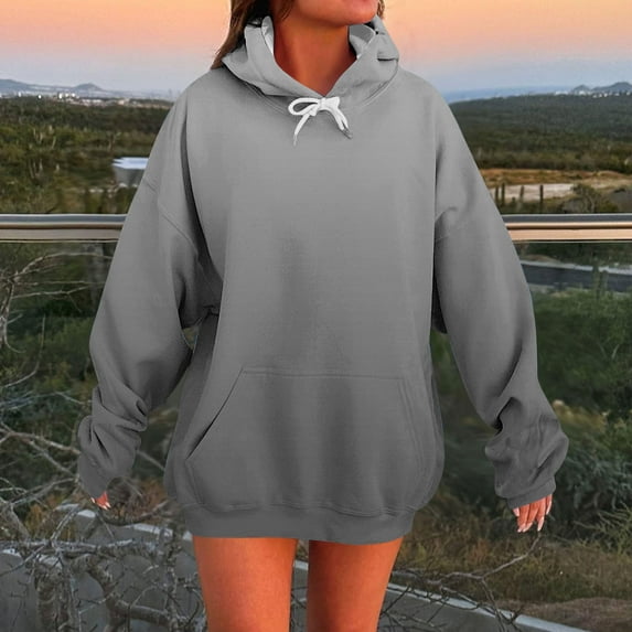 Guieoi Sweatshirts for Women Plus Size under $10.00 Women's Fashion Casual Ladies Printed Long Sleeve Tops Blouse Hooded Sweatshirts Gray Black*Friday/Cyber*Monday