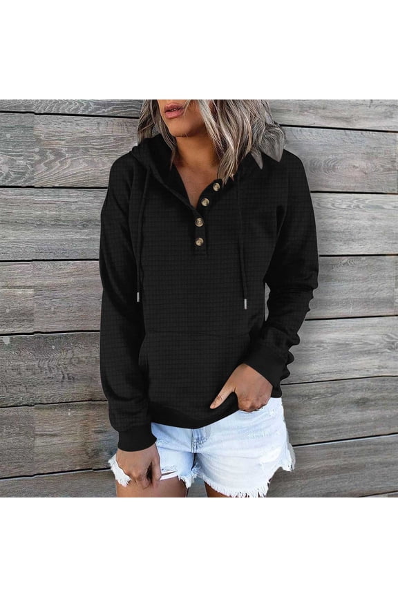 Sweatshirts for Women Plus Size under $10.00 Women's Long-Sleeved Loose Casual Hooded Drawstring Pocket Hoodie Hoodie Black Black*Friday/Cyber*Monday