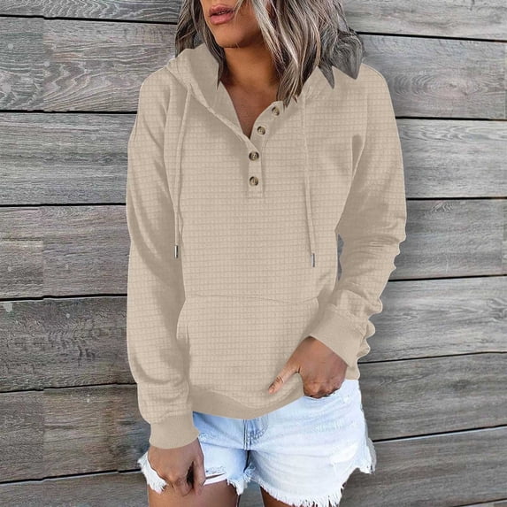 Guieoi Sweatshirts for Women Plus Size under $10.00 Women's Long-Sleeved Loose Casual Hooded Drawstring Pocket Hoodie Hoodie Brown Black*Friday/Cyber*Monday