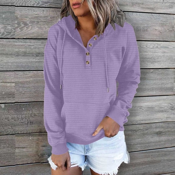 Guieoi Sweatshirts for Women Plus Size under $10.00 Women's Long-Sleeved Loose Casual Hooded Drawstring Pocket Hoodie Hoodie Purple Black*Friday/Cyber*Monday