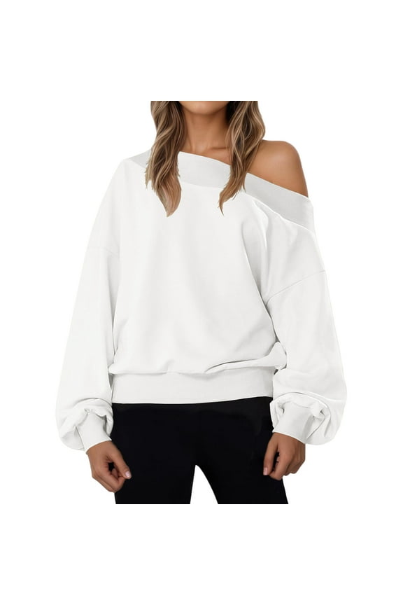 Sweatshirts for Women Plus Size under $10.00 Women's Oversized Sweatshirts Long Sleeve Slanted Shoulder Collar Pullover Tops White Black*Friday/Cyber*Monday