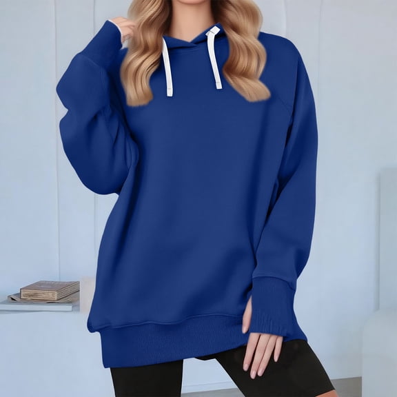 Guieoi Sweatshirts for Women Plus Size under $10.00 Women's Thumb Button Sweatshirt Hoodie 2025 Fall Winter Clothing Long Sleeve Hoodie Sweatshirt Blue Black*Friday/Cyber*Monday