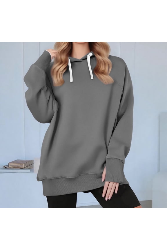 Sweatshirts for Women Plus Size under $10.00 Women's Thumb Button Sweatshirt Hoodie 2025 Fall Winter Clothing Long Sleeve Hoodie Sweatshirt Gray Black*Friday/Cyber*Monday
