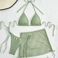 thumbnail image 1 of Guieoi Swimsuit Women Plus Size Bikini Swimwear 3-Piece Set: Halter-Neck Triangle Top, Tie-Side Triangle Bottoms, Mesh Skirt Cover-Up Green XL, 1 of 6
