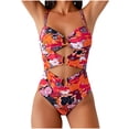 thumbnail image 1 of Guieoi Swimsuit Women Plus Size One-Piece Swimsuit with Waist-cinching Buckle, Cutout Sleeveless Color-blocked Swimwear with Built-in Pads Red XL, 1 of 5