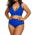 thumbnail image 1 of Guieoi Swimsuit Women Plus Size Solid Color Summer Two-Piece High-Waisted Two Piece Swimsuit Set Blue XXXL, 1 of 6