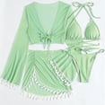 thumbnail image 1 of Guieoi Swimsuit Women Plus Size Summer Solid Color Fringe Cover-Up with Mesh Skirt Bikini Set (Padded, Wire-Free) Green S, 1 of 5