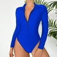 thumbnail image 1 of Guieoi Swimsuits for Women Plus Size Solid Color Long Sleeve Zipper One-Piece Tight-Fitting Triangle Bottom Backless Diving Surf Suit (with Pads, No Underwire) One-Piece Swimsuit Blue XXL, 1 of 6