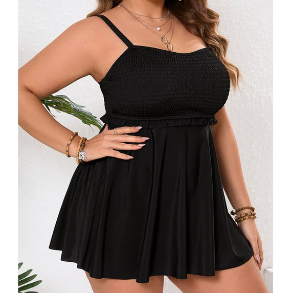 Guieoi Swimsuits for Women Plus Size Padded Underwire Modest Strapless Plus Size Backless Sports Two-Piece Swimsuit Set Black XXL