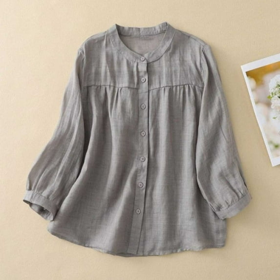 Guieoi Tops for Women Plus Size Ladies' Three Quarter Sleeved V-neck 2025 Trendy Top Quarter Sleeved V-neck Top/shirt Gray Black*Friday/Cyber*Monday Clearance