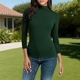 thumbnail image 1 of Guieoi Tops for Women Plus Size 2025 Trendy Womens Solid Color Turtleneck 3/4 Sleeve Slim Blouse Tops Green Black*Friday/Cyber*Monday, 1 of 9
